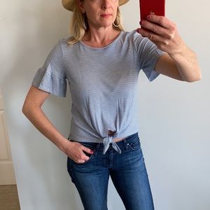 Blue & White Stripe Ruffle Sleeve Top